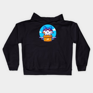 Cute Cat Flight With Cardboard Plane Cartoon Kids Hoodie